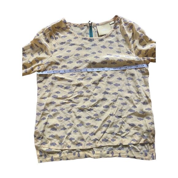 MaEve for Anthropologie Linosa Yellow with Gray Cloud 100% Silk Blouse s… - Picture 10 of 10
